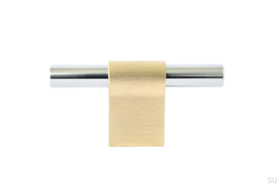T-Bar Line Mix 60 furniture knob Brushed brass unpainted with polished steel