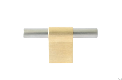 T-Bar Line Mix 60 furniture knob Brushed brass unpainted with brushed steel