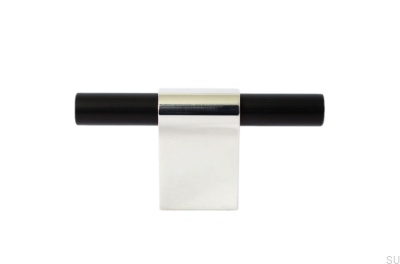 Furniture knob T-Bar Line Mix 60 Polished steel and black