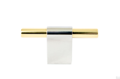 Furniture knob T-Bar Line Mix 60 Polished steel with polished brass