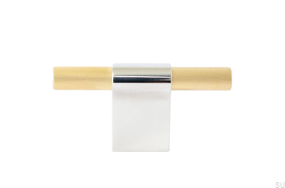 Furniture knob T-Bar Line Mix 60 Polished steel with brushed brass