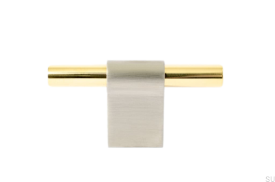 Furniture knob T-Bar Line Mix 60 Brushed steel with polished brass