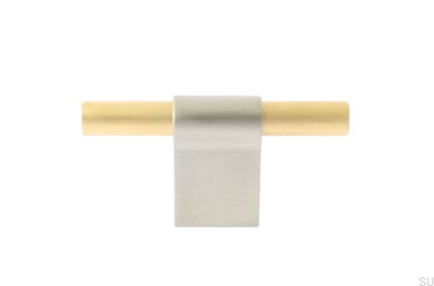 Furniture knob T-Bar Line Mix 60 Brushed steel with brushed brass