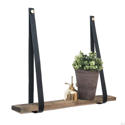Black leather shelf hanger with gold