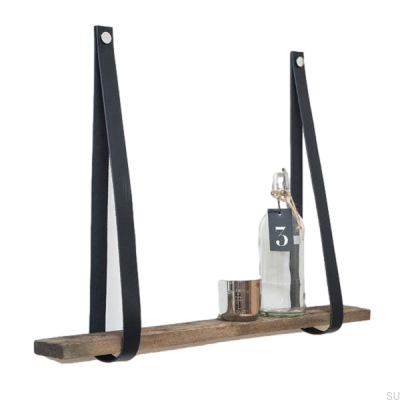 Black leather shelf hanger with nickel