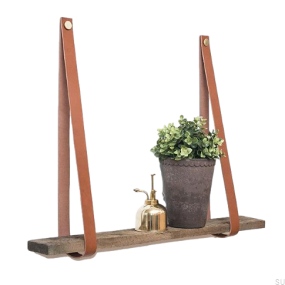 Brown leather and brass shelf hanger