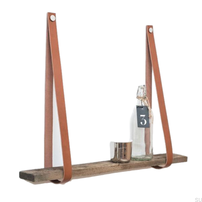 Brown leather shelf hanger with nickel