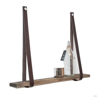 Dark brown leather shelf hanger with nickel