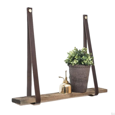 Brown leather and gold shelf hanger