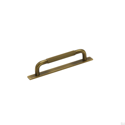 Elongated furniture handle with Helix Stripe 128 washer Antique bronze