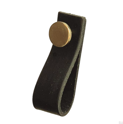 Furniture handle Loop 80 Leather Black with Gold