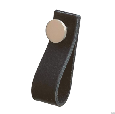 Furniture handle Loop 80 Black Leather with Brushed Silver