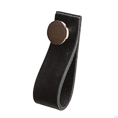 Furniture handle Loop 80 Black Leather with Polished Silver