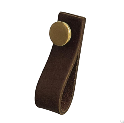 Furniture handle Loop 80 Leather Brown with Gold