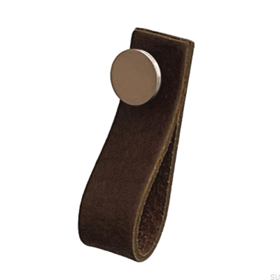 Furniture handle Loop 80 Leather Brown with Brushed Silver
