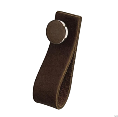 Furniture handle Loop 80 Leather Brown with Polished Silver