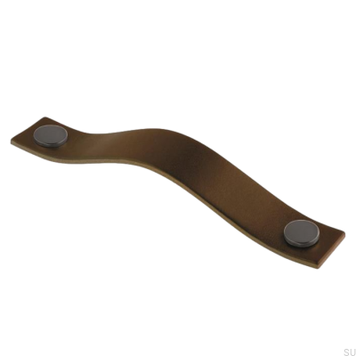 Oblong furniture handle 0156L 128 Leather Brown with Black