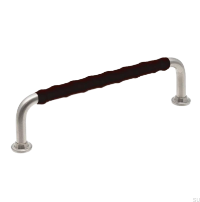 Elongated furniture handle 1353 128 Brushed Nickel with Black Leather