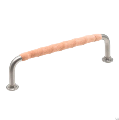 Elongated furniture handle 1353 128 Brushed Nickel with Leather