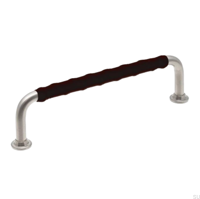 Oblong furniture handle LL 1353 128 Brushed Nickel with Black Leather