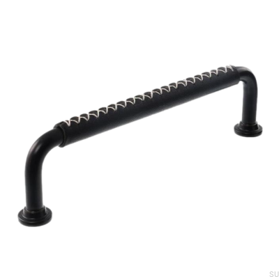 Longitudinal furniture handle LX 1353 128 Black with Black Leather