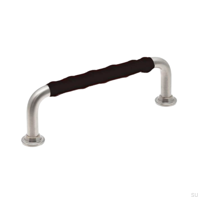 Oblong furniture handle LL 1353 96 Brushed Nickel with Black Leather