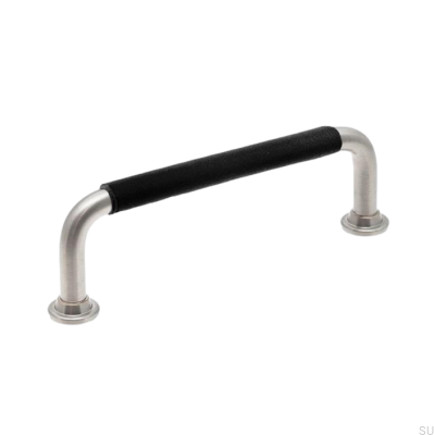 Oblong furniture handle LS 1353 96 Brushed Nickel with Black Leather