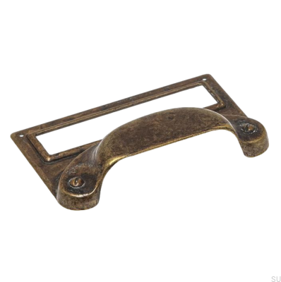 A shell furniture handle with the label Antique Bronze