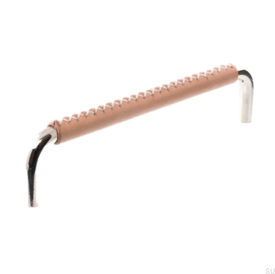 Elongated furniture handle 7353 128 Polished Nickel with Leather