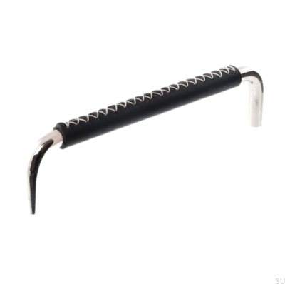 Oblong furniture handle LX 7353 128 Polished Nickel with Black Leather