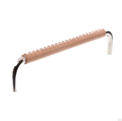 Elongated furniture handle 7353 96 Polished Nickel with Leather