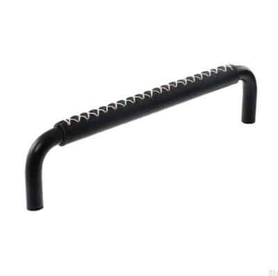 Oblong furniture handle 7353 96 Black with Black Leather