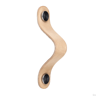 Elongated furniture handle Pin-Pin Leather with silver