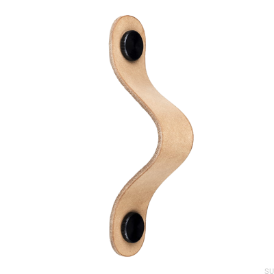 Elongated furniture handle Pin-Pin Leather with black