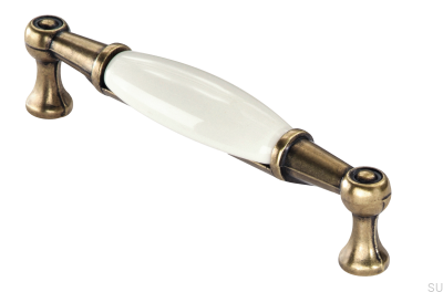 Oblong furniture handle 1699 96 PF Antique Gold with Porcelain