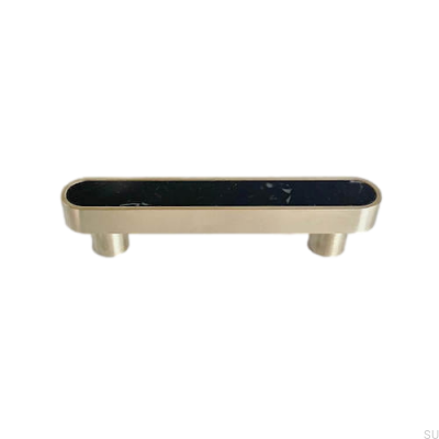 Elongated furniture handle. Brass. Brushed Black Marble