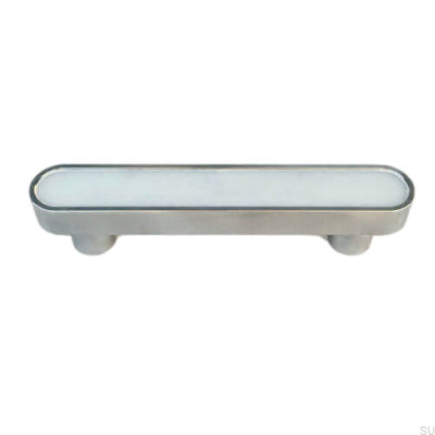 Elongated furniture handle Brushed Steel Rail with White Marble