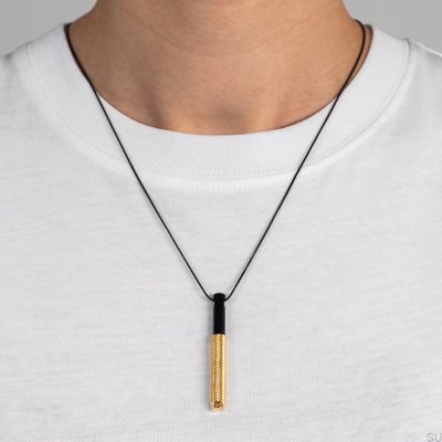 Necklace with vertical pendant Linear Brass Black with Gold