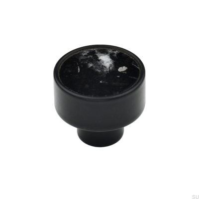 Marbelo L furniture knob, black steel, black marble