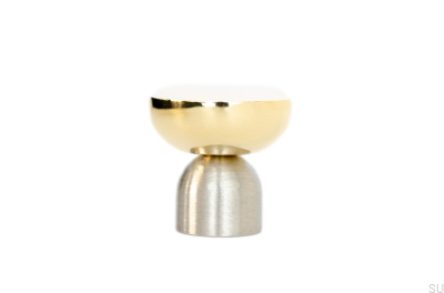 Kokeshi Mix 3032 furniture knob Brushed Steel with Polished Brass