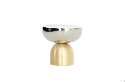 Kokeshi Mix 3032 furniture knob Brushed Brass Unpainted with Polished Steel