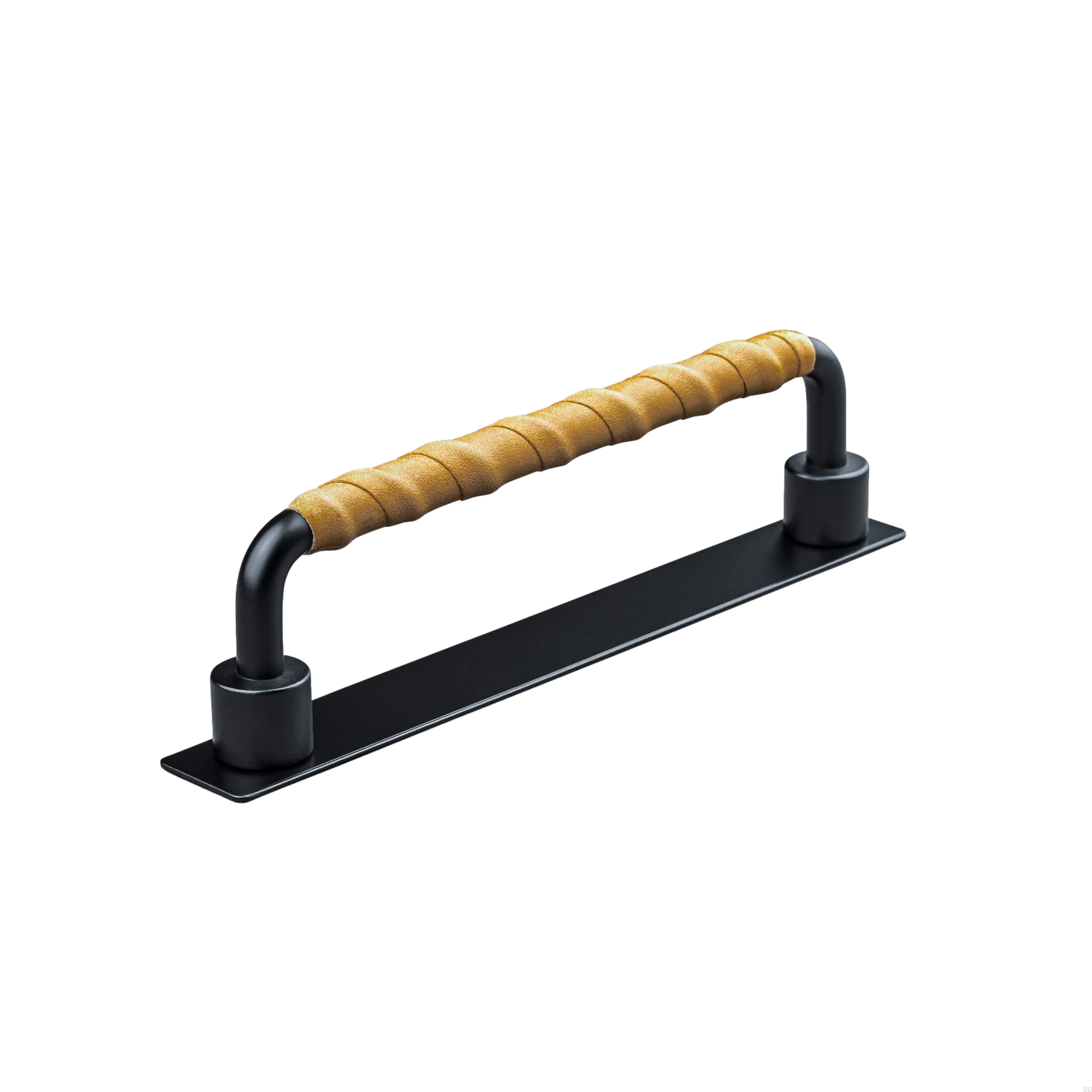 157145SP--Uchwyt-meblowy-podłużny-Asissi-Wrapped-128-Czarny-Mat-z-Jasną-Brązową-Skórą-Teofils-Skandynawskie-Uchwyty_3
