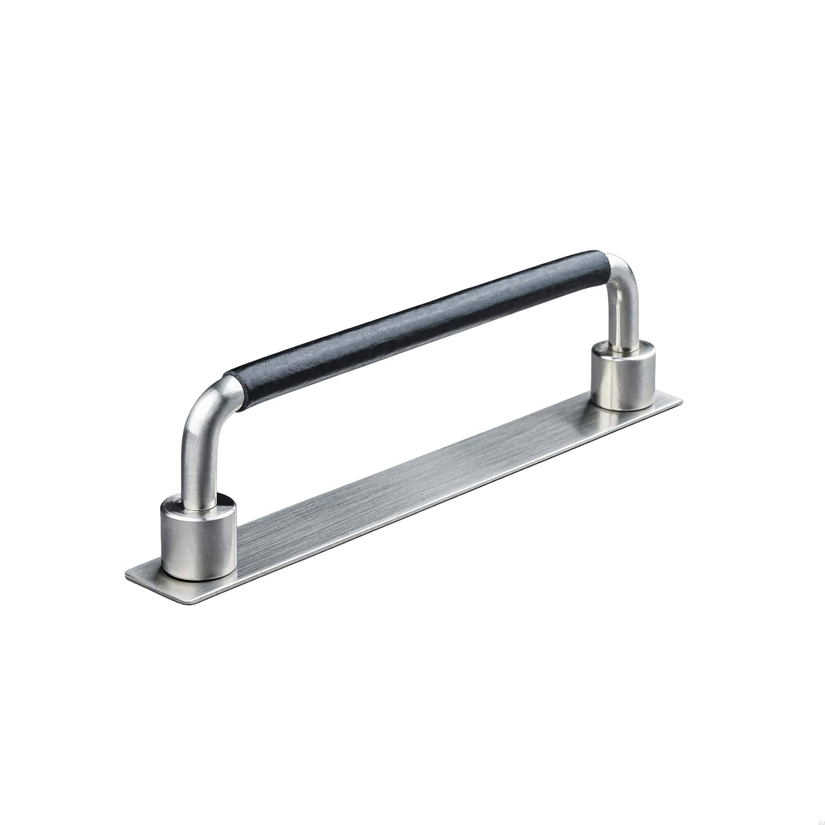 157161SP--Uchwyt-meblowy-podłużny-Asissi-Swept-128-Srebrny-Szczotkowany-z-Czarną-Skórą-Teofils-Skandynawskie-Uchwyty_3