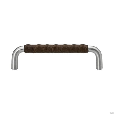 Ss-A 128 oblong furniture handle, steel, dark brown leather