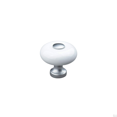 Tods 30 Porcelain Furniture Knob White with Silver