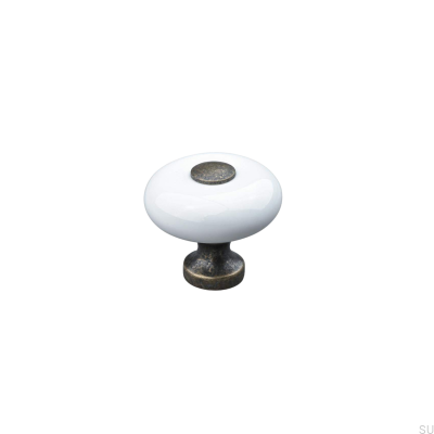 Tods 30 furniture knob, white porcelain with oxidized metal