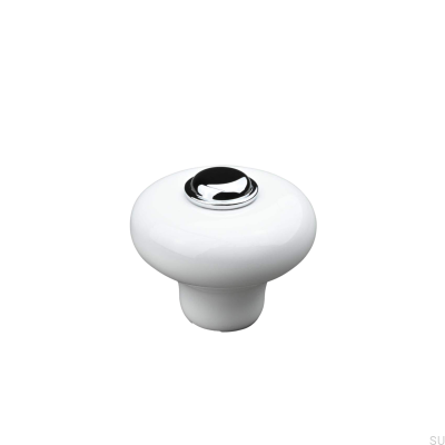 Verna 2024 36 furniture knob, white porcelain with polished chrome