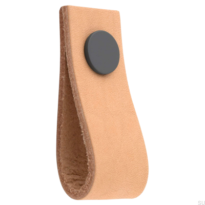Loop Ari Leather Furniture Knob, Light Brown with Black