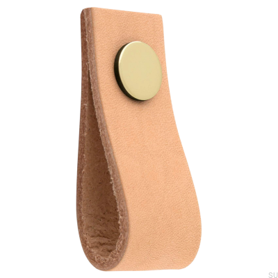 Loop Ari Leather Furniture Knob, Light Brown and Gold