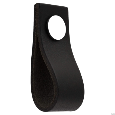 Loop Ari Black Leather Furniture Knob with Polished Chrome